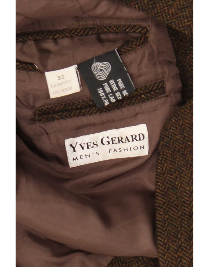 Giacca blazer da uomo a 2 bottoni Yves Gerard IT 52 XL Lana nuova a spina di pesce marrone