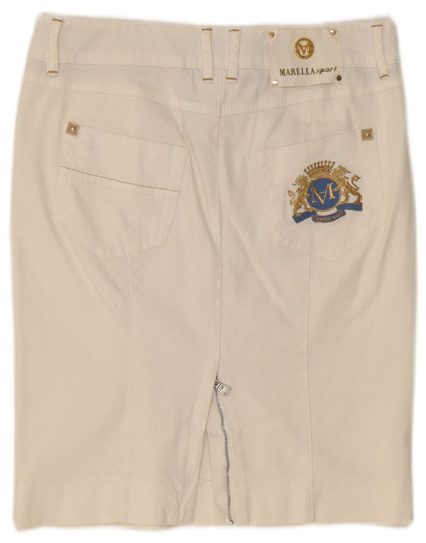 Gonna in denim da donna Marella UK 10 piccola W30 cotone bianco
