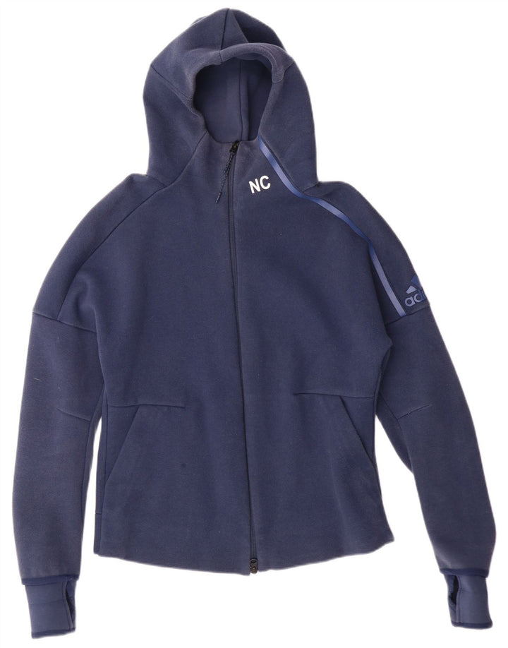 Maglione con cappuccio e zip da donna ADIDAS UK 12/14 Cotone medio blu navy