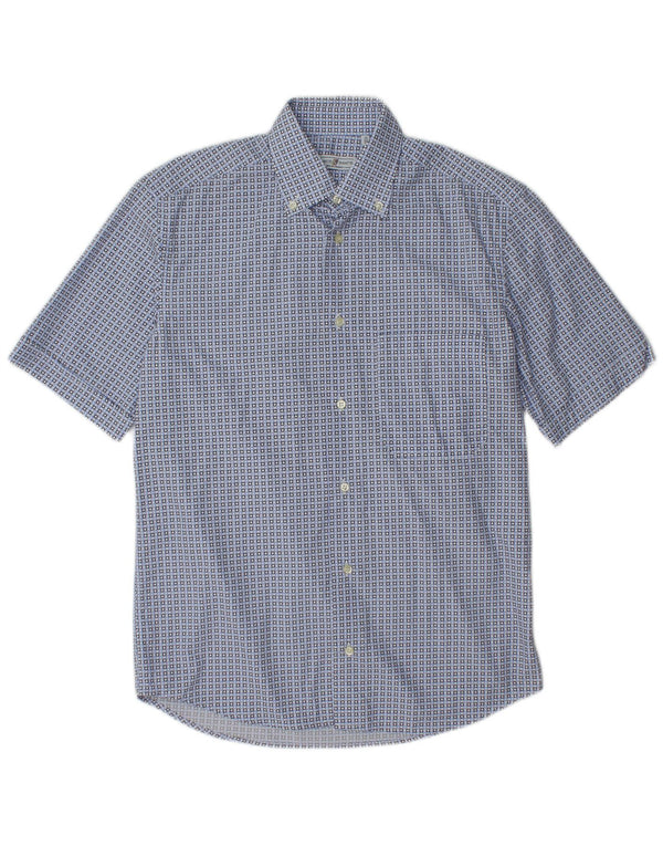 Camicia a maniche corte da uomo VINTAGE taglia 38 15 cotone maculato blu medio