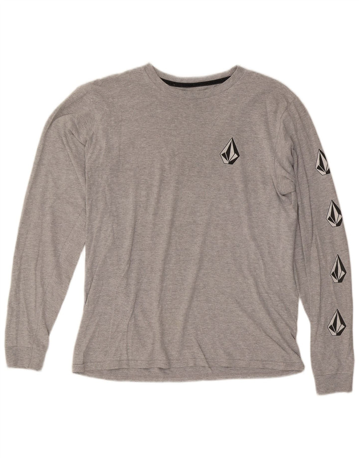 Top grafico da uomo VOLCOM a maniche lunghe in cotone grigio medio