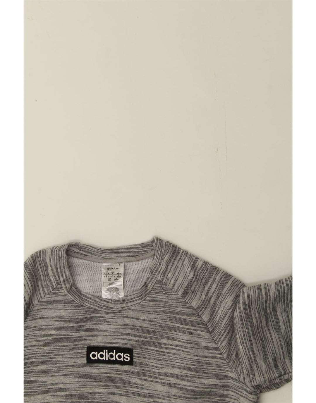 ADIDAS Womens Crop Graphic Sweatshirt Jumper UK 12/14 Medium Grey Flecked Vintage Adidas and Second-Hand Adidas from Messina Hembry 