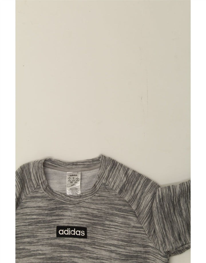 ADIDAS Womens Crop Graphic Sweatshirt Jumper UK 12/14 Medium Grey Flecked Vintage Adidas and Second-Hand Adidas from Messina Hembry 