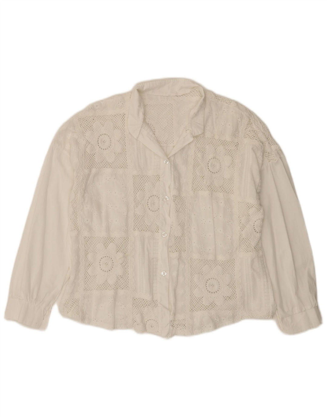 Camicetta da donna con maniche a 3/4 VINTAGE UK 14 Cotone floreale bianco medio