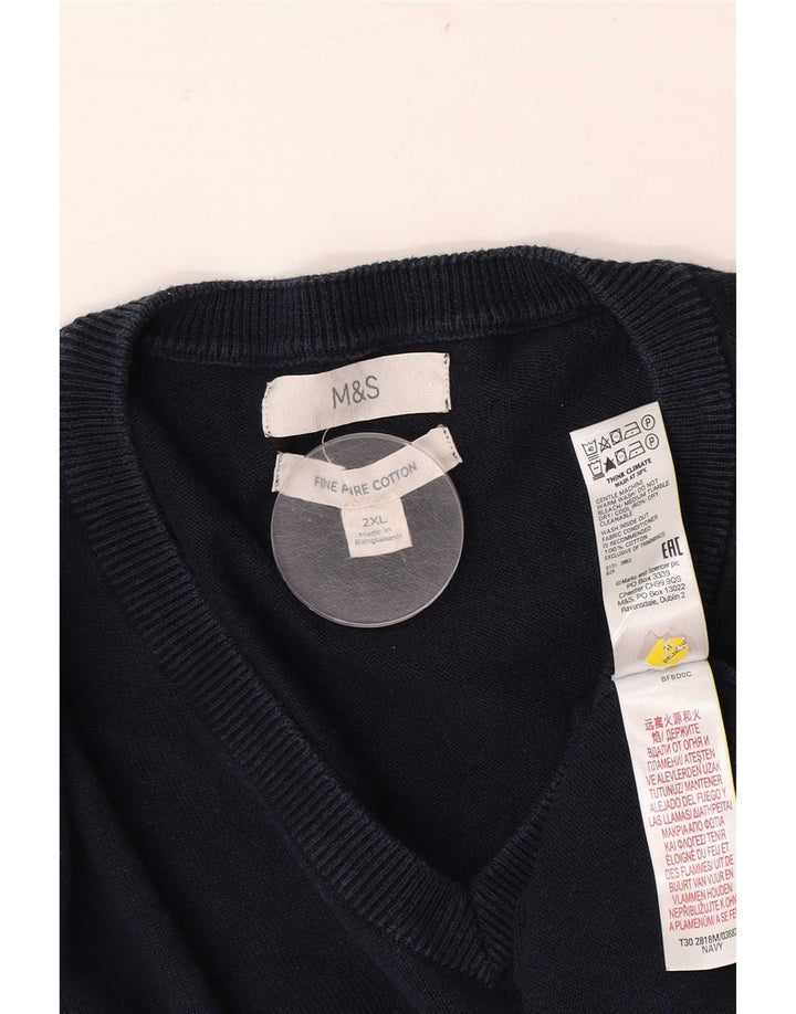 Maglione maglione con scollo a V da uomo Marks & Spencer 2XL cotone blu navy