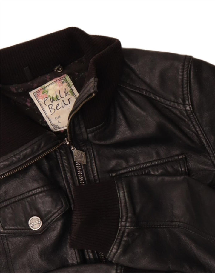 Giacca in pelle da donna Pull & Bear UK 14 grande in pelle nera