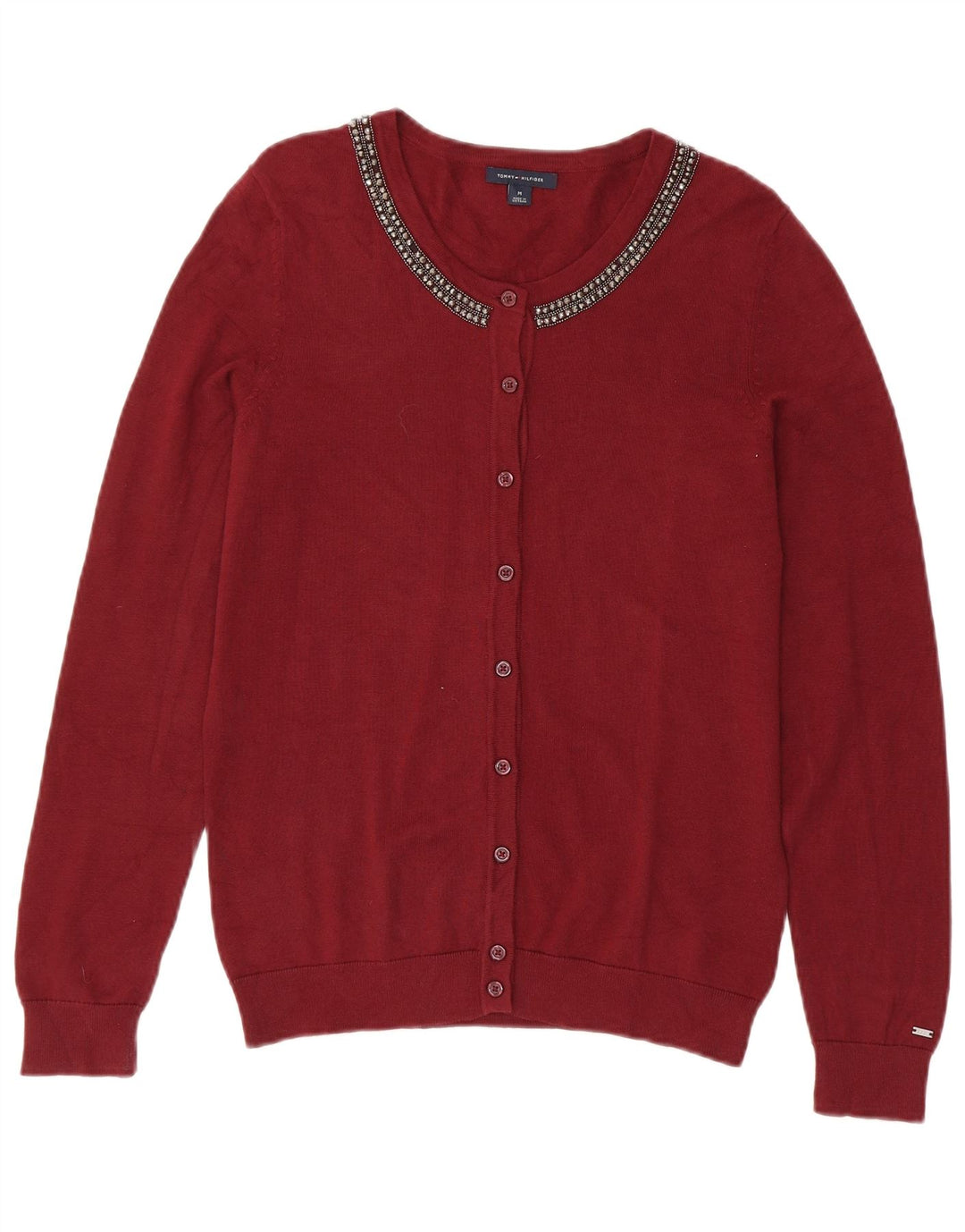 Maglione cardigan da donna Tommy Hilfiger UK 12 cotone marrone medio medio