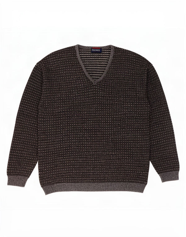 Maglione da uomo con scollo a V Jockey IT 52 Lana vergine a righe grandi grigie