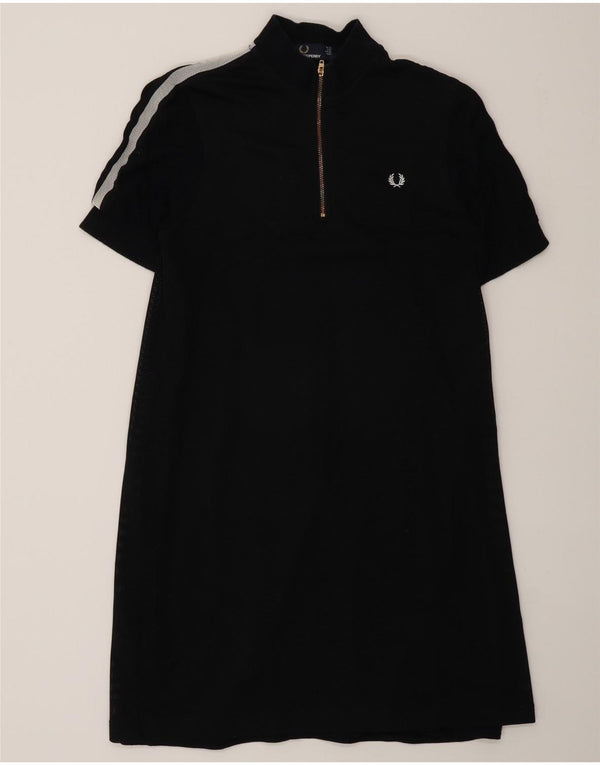 Abito da donna a trapezio con zip e collo con zip Fred Perry UK 10 piccolo sportivo in cotone nero