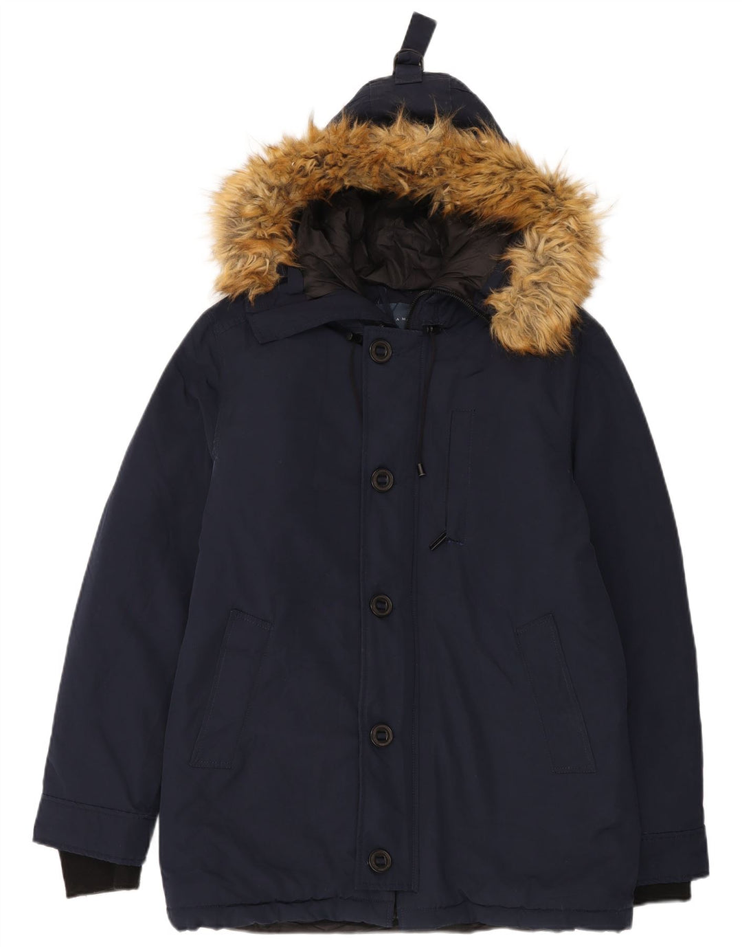 ZARA Giacca Parka da Uomo con Cappuccio UK 40 Large Blu Navy Poliestere