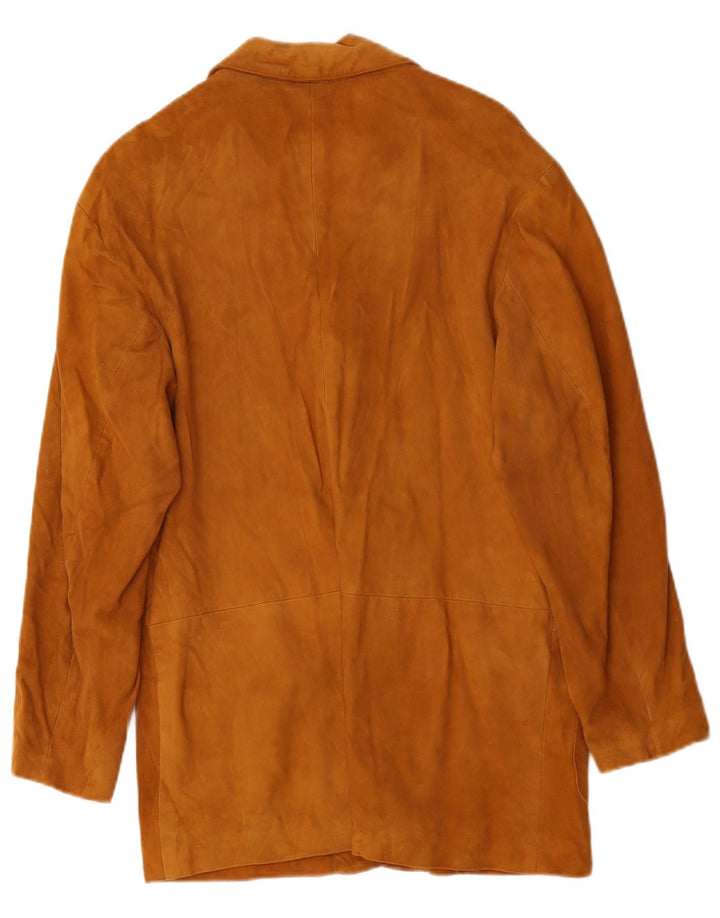 Giacca blazer in pelle vintage da donna a 3 bottoni UK 14 in pelle marrone medio