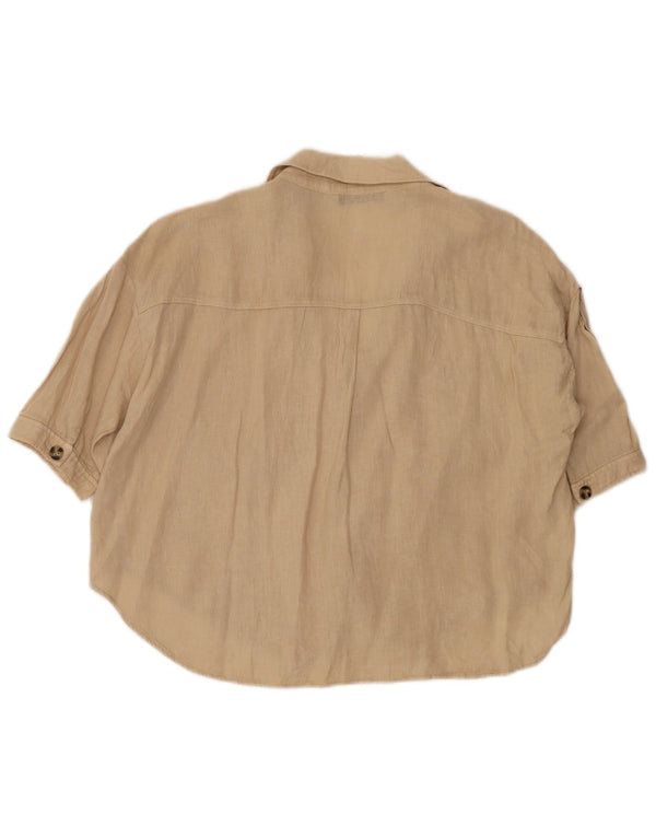 Camicia oversize a maniche corte da donna Zara, camicetta UK 10 piccola in cotone beige