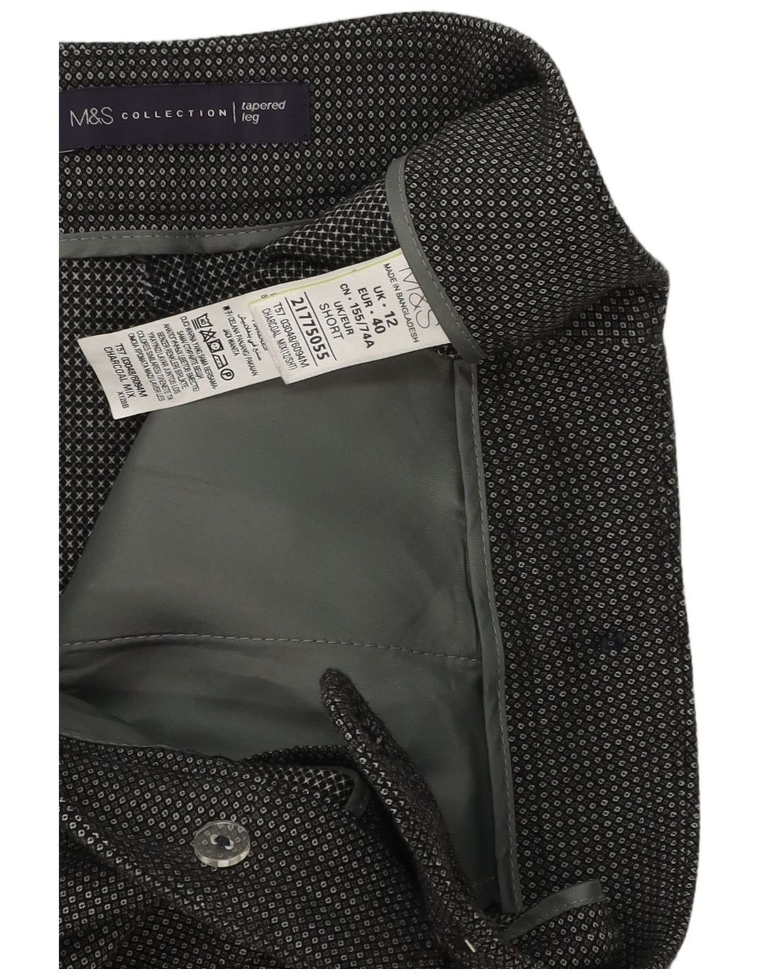 Pantaloni da abito corti da donna Marks & Spencer UK 12 medi W34 L26 quadri grigi