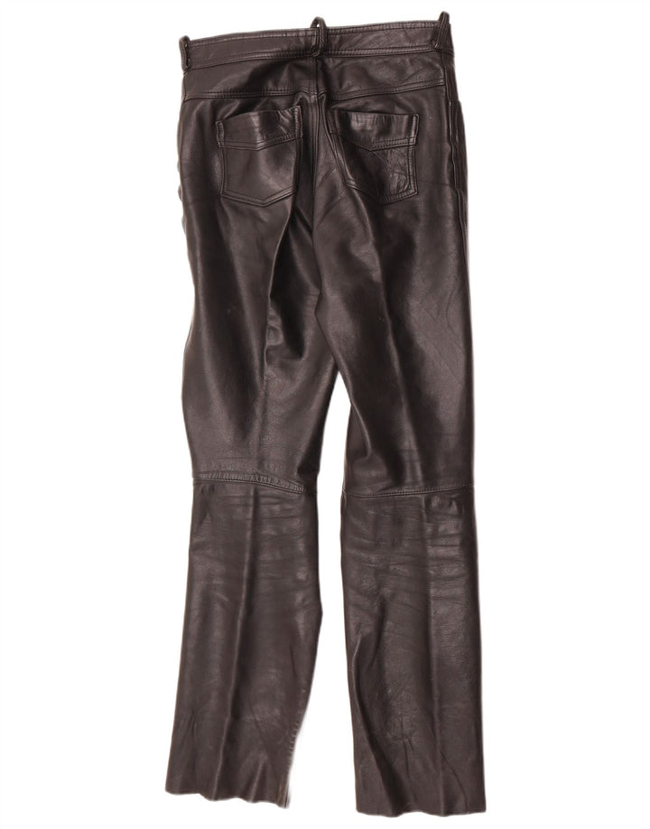 Pantaloni vintage in pelle bootcut da donna W28 L30 in pelle nera