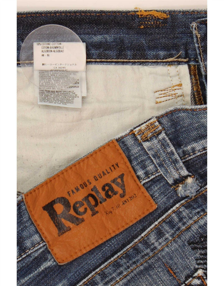 Pantaloncini di jeans da uomo Replay W34 Large in cotone blu