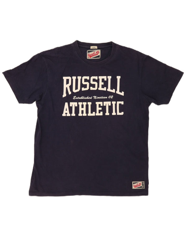 T-shirt grafica da uomo Russell Athletic Top XL in cotone blu navy