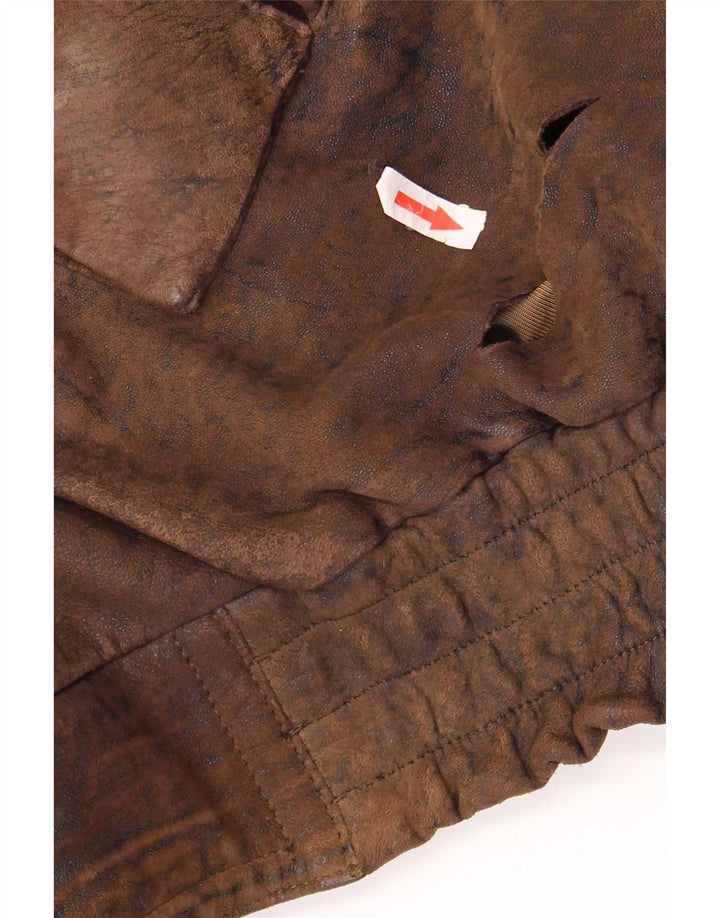 Giubbotto bomber in pelle da uomo Gina Bacconi UK 36 piccolo marrone patchwork retrò