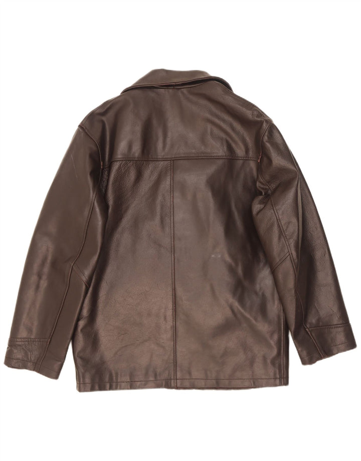 Giacca in pelle doppiopetto vintage da uomo UK 38 Marrone medio