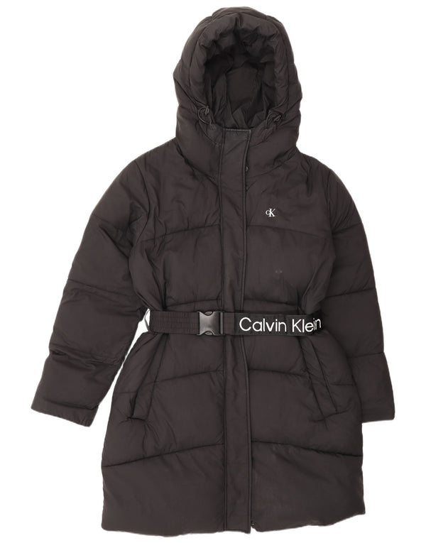 Cappotto imbottito con cappuccio grafico da donna Calvin Klein Jeans UK 16 grande nero