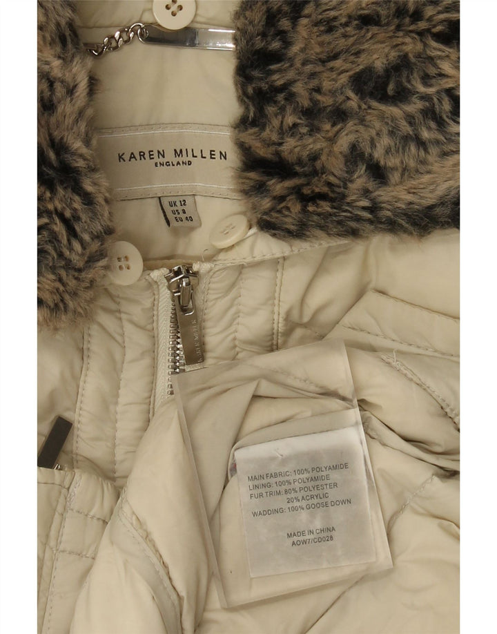 Giacca imbottita con cappuccio da donna Karen Millen UK 12 medio bianco sporco poliammide