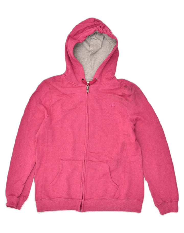 CHAMPION Womens Zip Hoodie Sweater UK 14 Large Pink Cotton | Vintage Champion | Thrift | Second-Hand Champion | Used Clothing | Messina Hembry 