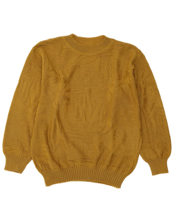 Maglione maglione girocollo da donna VINTAGE UK 14 giallo medio