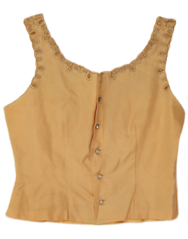 Camicetta senza maniche corta da donna vintage UK 12 Giallo medio