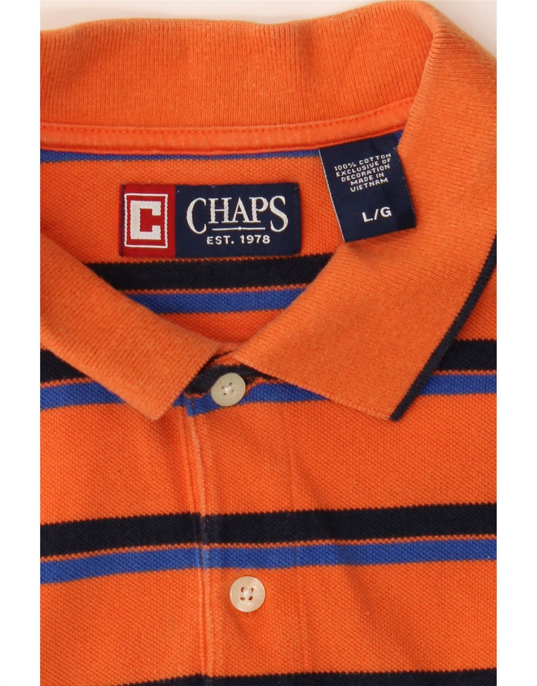 CHAPS Mens Polo Shirt Large Orange Striped Cotton Vintage Chaps and Second-Hand Chaps from Messina Hembry 