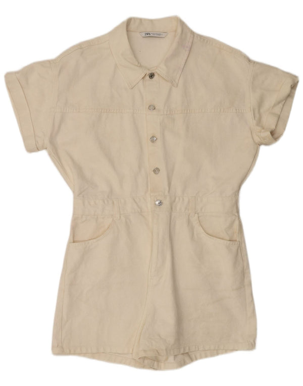 Tutina corta in denim da donna Zara UK 20 2XL cotone bianco
