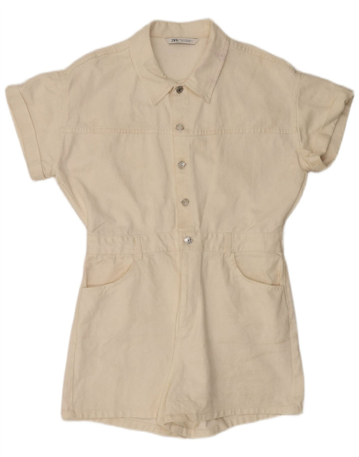 Tutina corta in denim da donna Zara UK 20 2XL cotone bianco