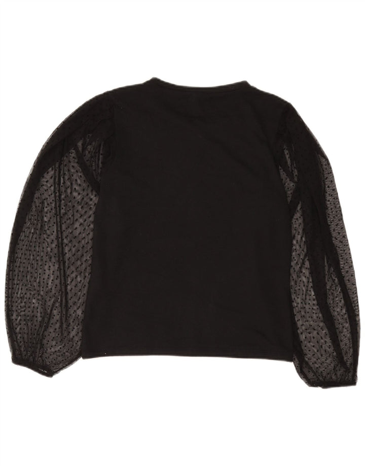 Top Zara a maniche lunghe da donna, UK 10, piccolo poliestere nero a pois