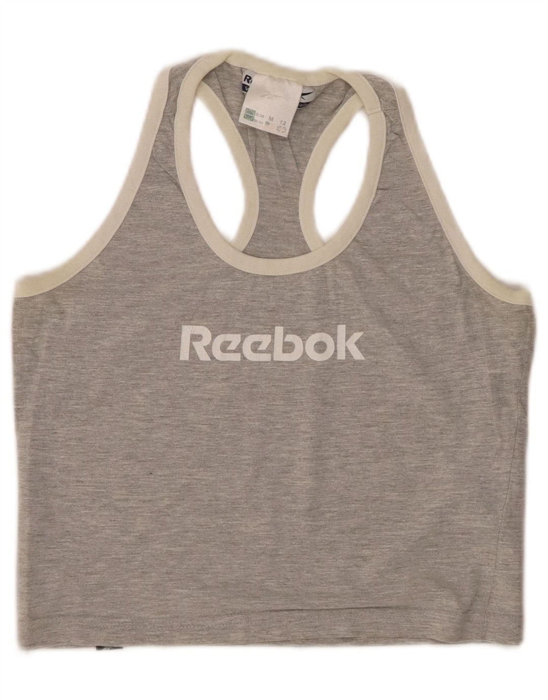 REEBOK Canotta grafica corta da donna UK 12 Cotone screziato grigio medio