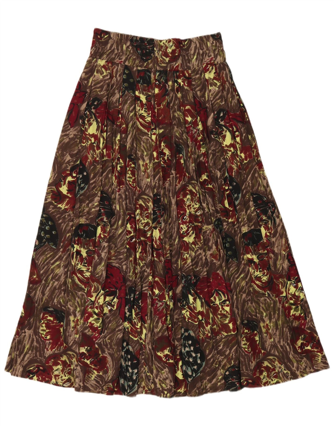 Gonna a pieghe grafica vintage da donna media W30 in viscosa marrone