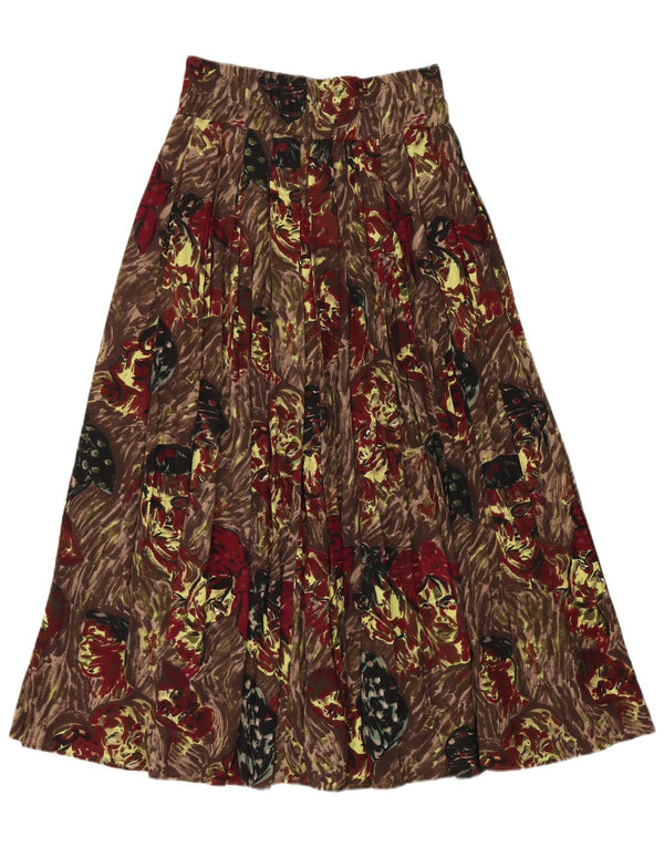 Gonna a pieghe grafica vintage da donna media W30 in viscosa marrone
