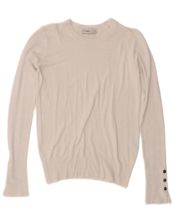 Maglione maglione girocollo da donna Zara UK 10 piccolo bianco