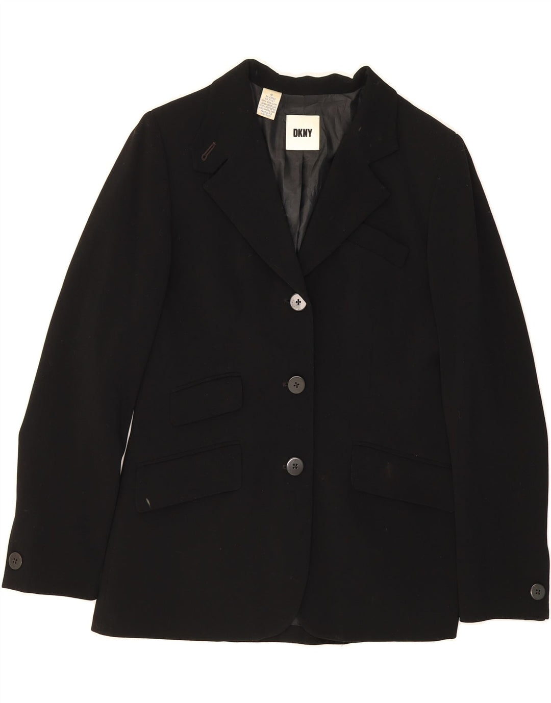 DKNY Womens 3 Button Blazer Jacket US 4 Small Black Wool Vintage Dkny and Second-Hand Dkny from Messina Hembry 