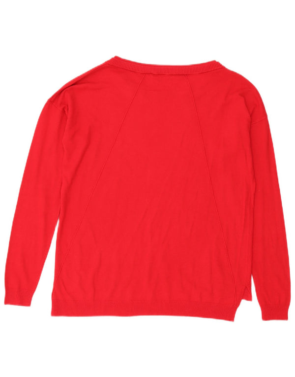 Maglione maglione vintage da donna oversize con scollo a barca UK 10 piccolo rosso