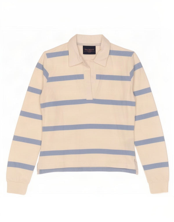 Polo da donna a maniche lunghe Hackett UK 12 cotone a righe bianco sporco medio