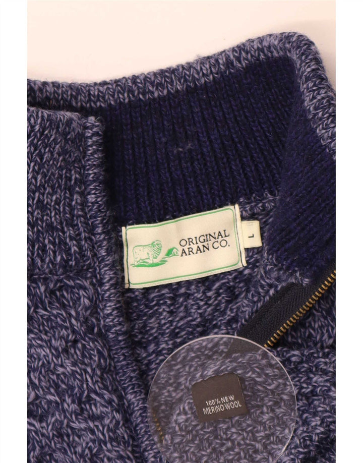 Maglione maglione con zip da uomo originale Aran CO. Grande blu navy screziato