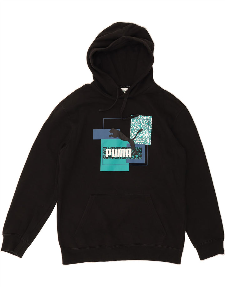 PUMA Mens Graphic Hoodie Jumper Small Black Cotton Vintage Puma and Second-Hand Puma from Messina Hembry 