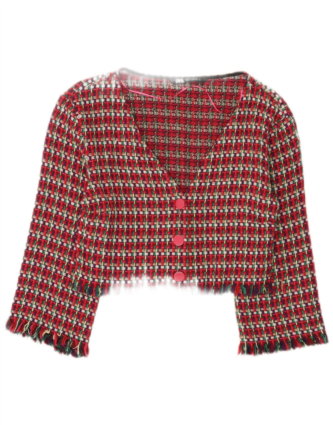 Giacca Bolero da donna Zara UK 12 cotone a quadri rosso medio