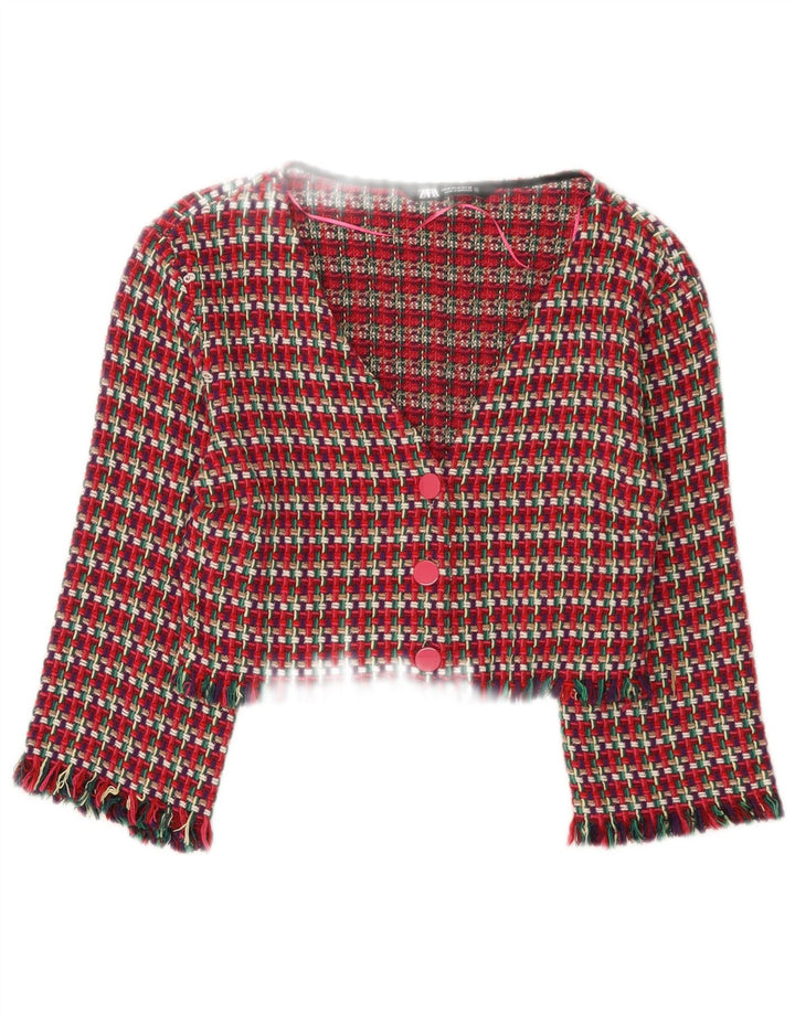 Giacca Bolero da donna Zara UK 12 cotone a quadri rosso medio