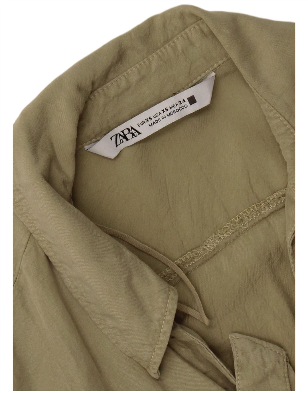 Zara Donna Camicetta Camicia Oversize con Cravatta Frontale Taglia UK 6 XS Cachi