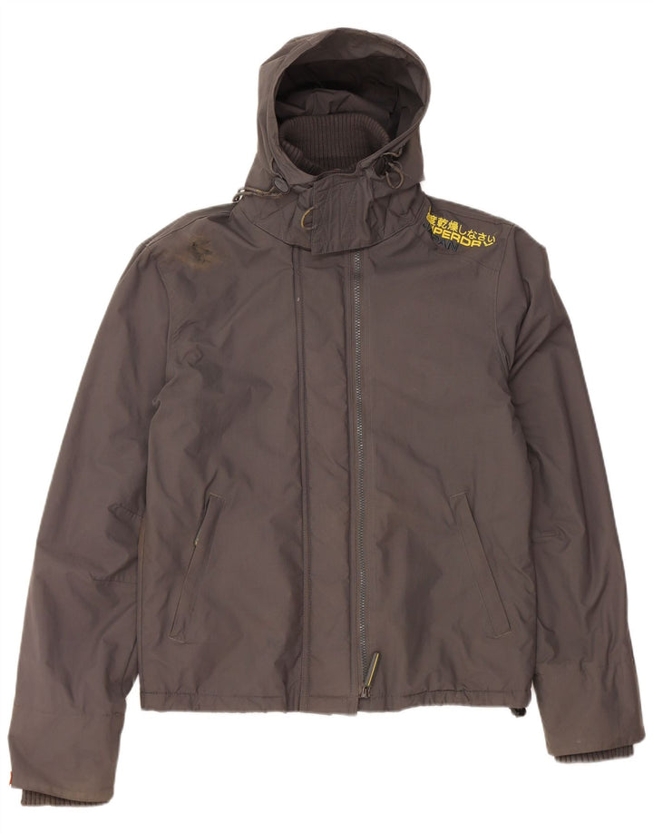 Giacca a vento con cappuccio da uomo SUPERDRY UK 38 Nylon grigio medio