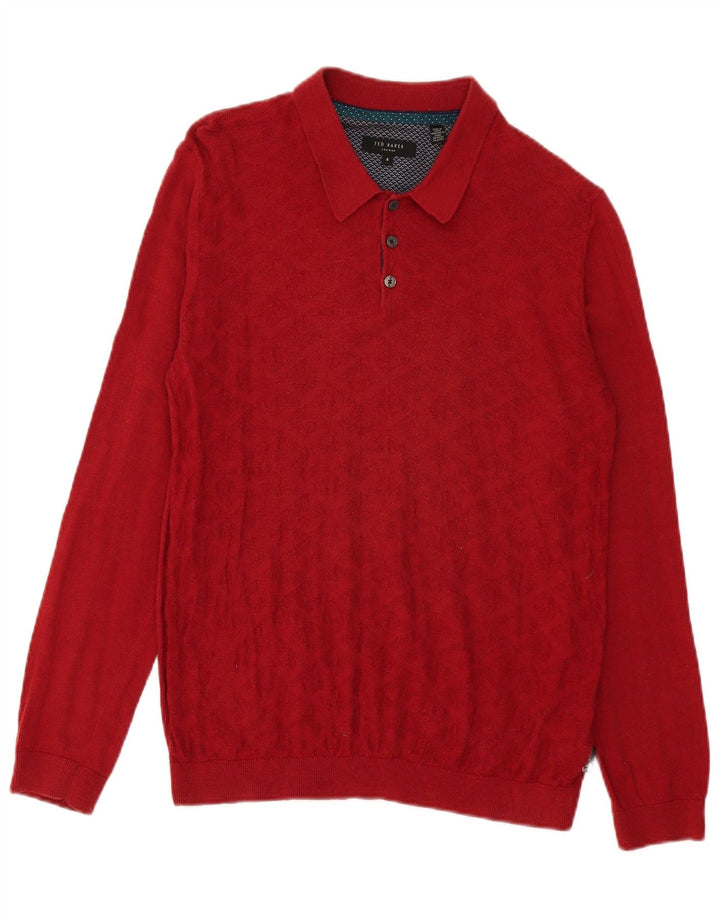 Maglione maglione da uomo con collo alto Ted Baker taglia 4 grande cotone geometrico rosso