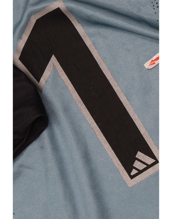 Adidas Maglietta grafica da uomo a maniche lunghe grande blu in poliestere color block
