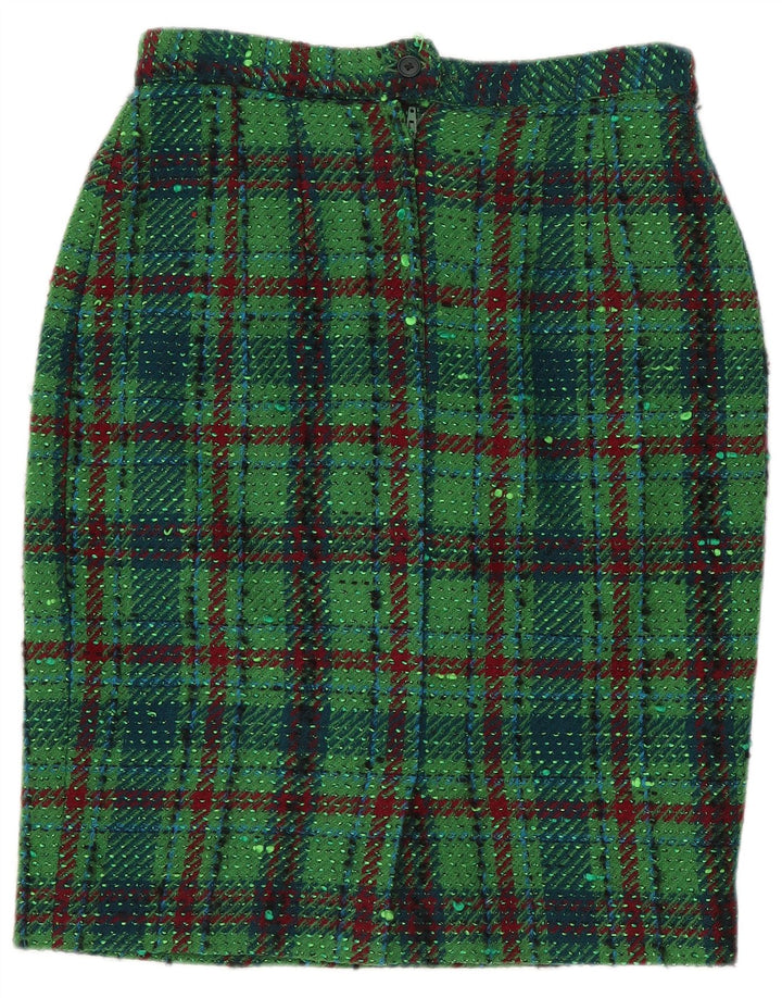 Gonna a tubino vintage da donna IT 44 media W28 scozzese verde