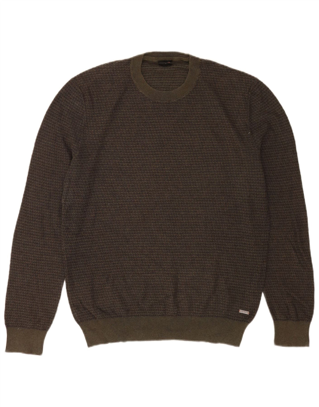 Hugo Boss Maglione girocollo da uomo in cotone a quadri kaki medio