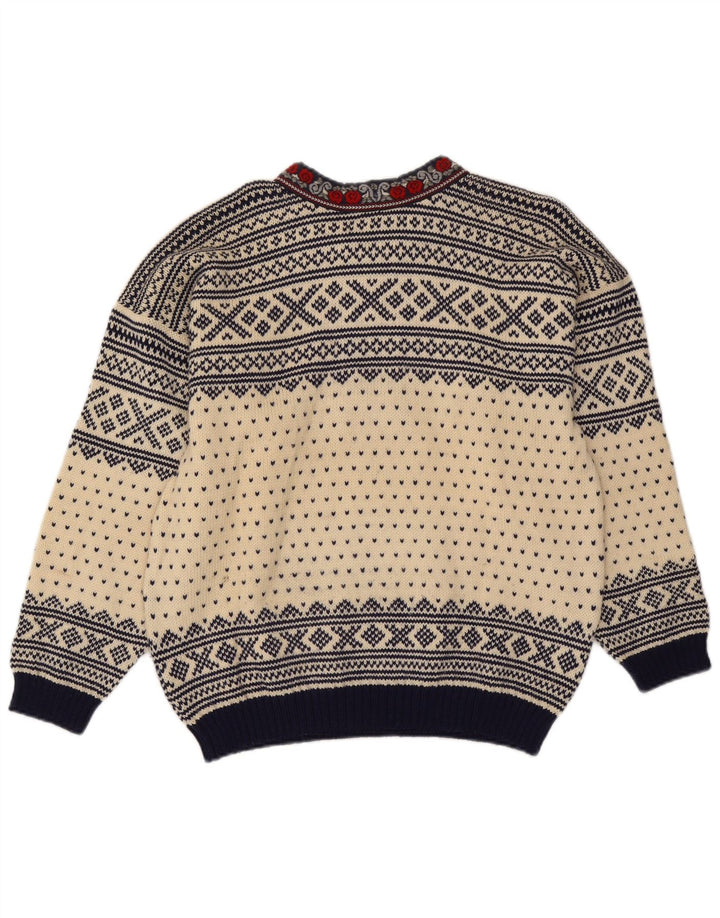 Maglione Voss da uomo unisex con scollo a V, lana Fair Isle, colore bianco sporco medio