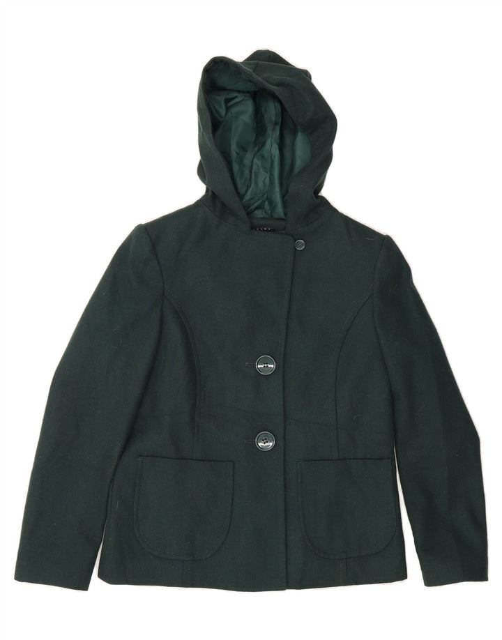 SISLEY Womens Hooded Overcoat UK 10 Small Green Wool Vintage Sisley and Second-Hand Sisley from Messina Hembry 